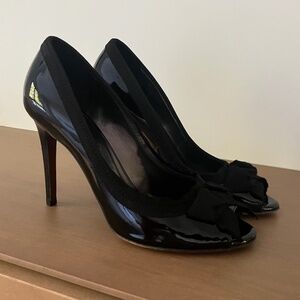 Lanvin Patent Leather Peep-Toe Pumps with Bow Accent - Size 10